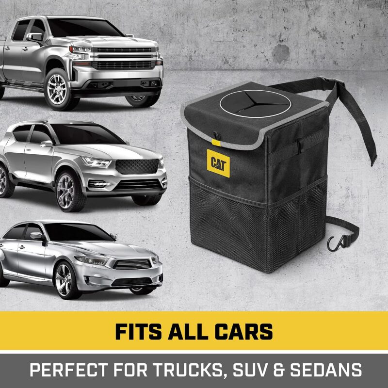 Cat® Premium Waterproof Car Trash Can with Lid – Prevents Odors and Mess – Attaches Easily to Consoles, Seat Back, Headrests1