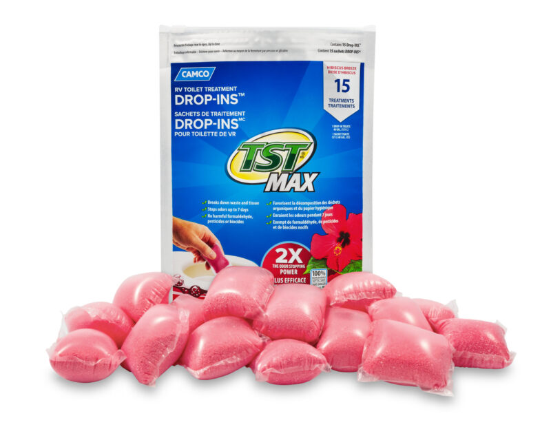 Camco TST Max 15-pack RV Toilet Treatment Drop-ins - Hibiscus Breeze Scent
