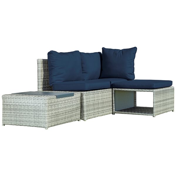Allspace 4 piece Rattan Modular Seating Set with Sunbrella Cushions Blue Allspace 4 piece Rattan Modular Seating Set with Sunbrella Cushions Blue