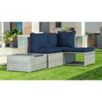 Allspace 4 piece Rattan Modular Seating Set with Sunbrella Cushions – Blue