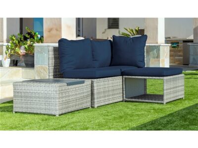 Allspace 4 piece Rattan Modular Seating Set with Sunbrella Cushions – Blue