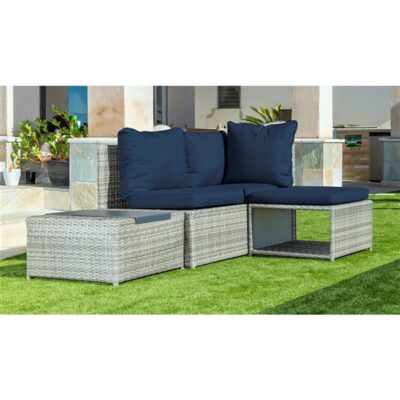 Allspace 4 piece Rattan Modular Seating Set with Sunbrella Cushions – Blue