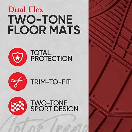 BDK 4 pièces Tapis universel 2 tons ultra-résistant avec adhérence antidérapante et hauts rebords pour capturer les débris