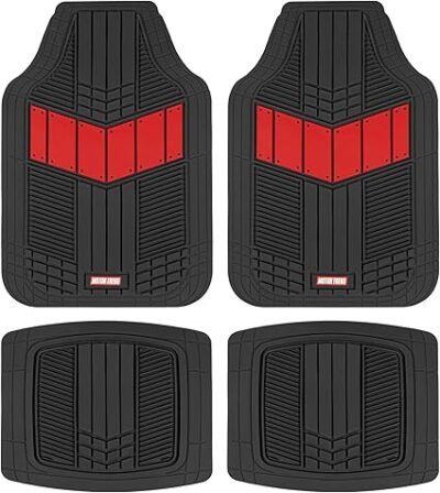 BDK 4 piece Heavy Duty 2 Tone Universal Mats with No Slip Grip and High Ridges to Capture Debris