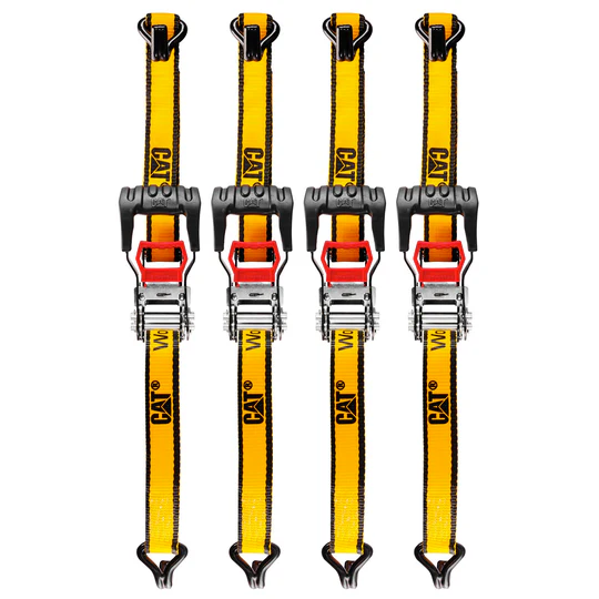 CAT 4 piece 12ft Ratchet Tie Down Set with Rubber Coated Hooks 1,000lb Work Capacity CAT 4 piece 12ft Ratchet Tie Down Set with Rubber Coated Hooks 1,000lb Work Capacity