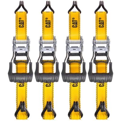 CAT 4 piece 16ft Ratchet Tie Down Set with Rubber Coated Hooks 3,000lb Work Capacity