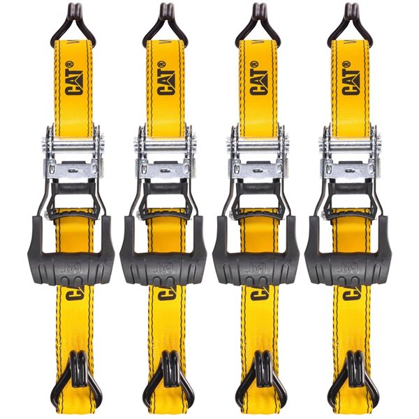 CAT 4 piece 16ft Ratchet Tie Down Set with Rubber Coated Hooks 3,000lb Work Capacity CAT 4 piece 16ft Ratchet Tie Down Set with Rubber Coated Hooks 3,000lb Work Capacity