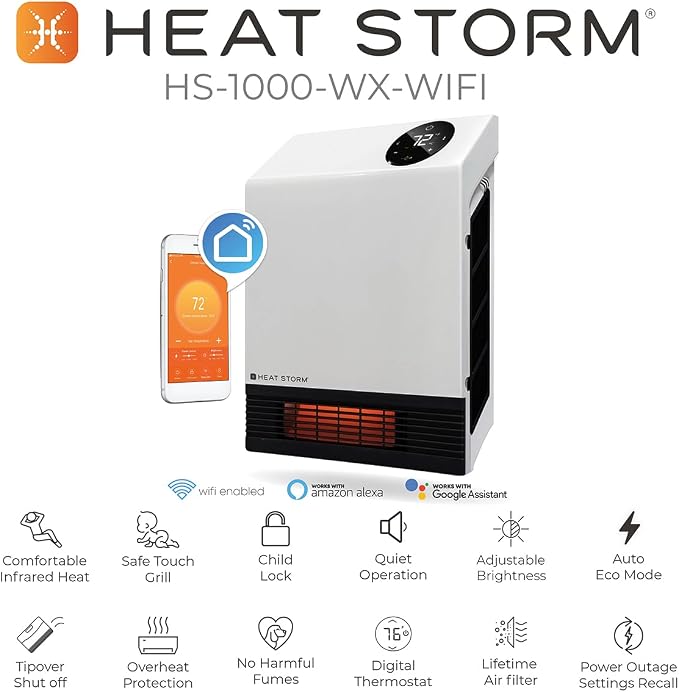 Heat Storm 1000W Wall Mount Wi Fi Heater with Thermostat and 3 Heat Settings5