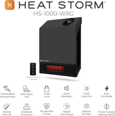 Heat Storm 1500W Infrared Quartz Portable Heater with Thermostat and Overheat Protection – Grey Heat Storm 1500W Infrared Quartz Portable Heater with Thermostat and Overheat Protection – Grey