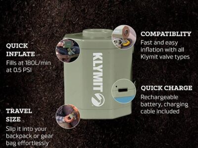 Klymit Tempest Rechargeable Electric Pump compatible with all Klymit valves