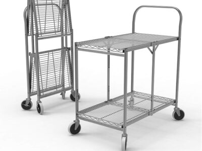 Luxor 2 Shelf Collapsible Wire Utility Cart – Silver