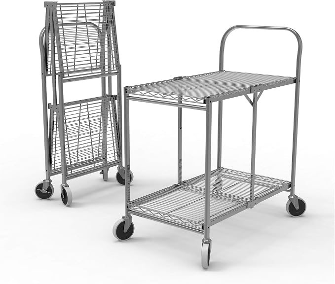 Luxor 2 Shelf Collapsible Wire Utility Cart – Silver Luxor 2 Shelf Collapsible Wire Utility Cart – Silver