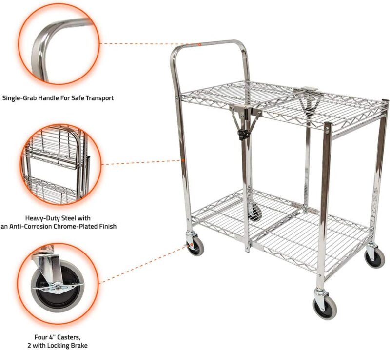 Luxor 2 Shelf Collapsible Wire Utility Cart – Silver3 Luxor 2 Shelf Collapsible Wire Utility Cart – Silver3