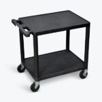 Luxor 2 Shelf Heavy Duty Plastic Utility Cart with 2 Flat Shelves 200lb Weight Capacity 24 x 18