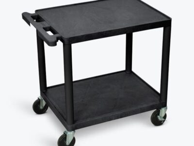 Luxor 2 Shelf Heavy Duty Plastic Utility Cart with 2 Flat Shelves 200lb Weight Capacity 24 x 18
