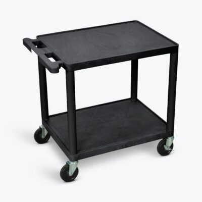 Luxor 2 Shelf Heavy Duty Plastic Utility Cart with 2 Flat Shelves 200lb Weight Capacity 24 x 18