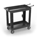 Luxor 2 Shelf Heavy Duty Plastic Utility Cart with Flat Shelf & Tub Shelf, Hooks, and Holder Black