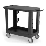 Luxor 2 Shelf Heavy Duty Plastic Utility Cart with Flat Shelf & Tub Shelf, Hooks, and Holder – 500lb Weight Capacity – Black