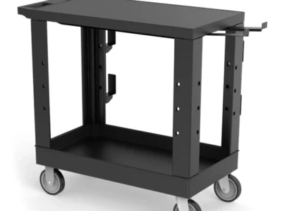 Luxor 2 Shelf Heavy Duty Plastic Utility Cart with Flat Shelf & Tub Shelf, Hooks, and Holder – 500lb Weight Capacity – Black