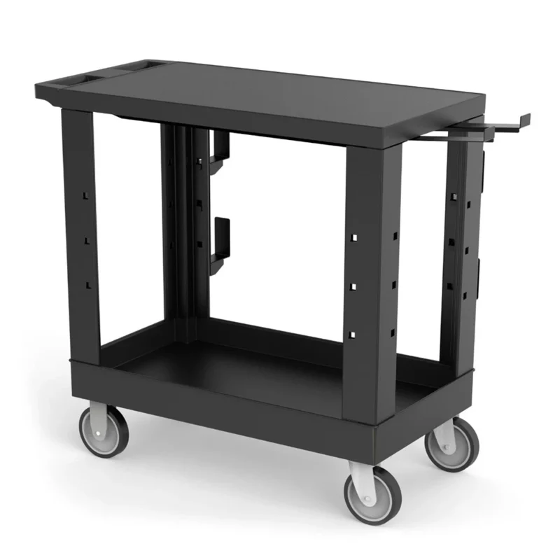 Luxor 2 Shelf Heavy Duty Plastic Utility Cart with Flat Shelf & Tub Shelf, Hooks, and Holder – 500lb Weight Capacity – Black Luxor 2 Shelf Heavy Duty Plastic Utility Cart with Flat Shelf & Tub Shelf, Hooks, and Holder – 500lb Weight Capacity – Black