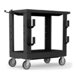 Luxor 2 Shelf Heavy Duty Plastic Utility Cart with Flat Shelf & Tub Shelf, Hooks, and Holder – 500lb Weight Capacity – Black1
