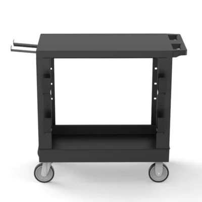 Luxor 2 Shelf Heavy Duty Plastic Utility Cart with Flat Shelf & Tub Shelf, Hooks, and Holder – 500lb Weight Capacity – Black2 Luxor 2 Shelf Heavy Duty Plastic Utility Cart with Flat Shelf & Tub Shelf, Hooks, and Holder – 500lb Weight Capacity – Black2