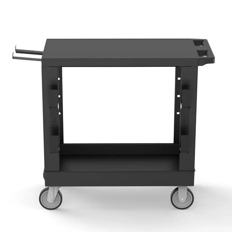 Luxor 2 Shelf Heavy Duty Plastic Utility Cart with Flat Shelf & Tub Shelf, Hooks, and Holder – 500lb Weight Capacity – Black2 Luxor 2 Shelf Heavy Duty Plastic Utility Cart with Flat Shelf & Tub Shelf, Hooks, and Holder – 500lb Weight Capacity – Black2