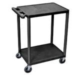 Luxor 2 Shelf Plastic Utility Cart with Flat Shelves 300lb Weight Capacity Black