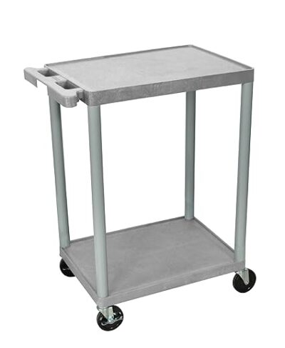 Luxor 2 Shelf Plastic Utility Cart with Flat Shelves 300lb Weight Capacity Grey
