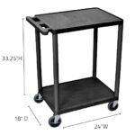 Luxor 2 Shelf Plastic Utility Cart with Flat Shelves – 300lb Weight Capacity – Black