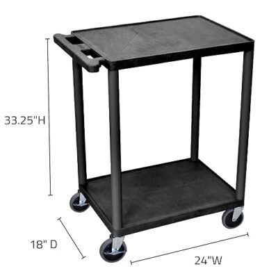 Luxor 2 Shelf Plastic Utility Cart with Flat Shelves – 300lb Weight Capacity – Black Luxor 2 Shelf Plastic Utility Cart with Flat Shelves – 300lb Weight Capacity – Black
