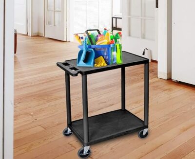 Luxor 2 Shelf Plastic Utility Cart with Flat Shelves – 300lb Weight Capacity – Black3 Luxor 2 Shelf Plastic Utility Cart with Flat Shelves – 300lb Weight Capacity – Black3