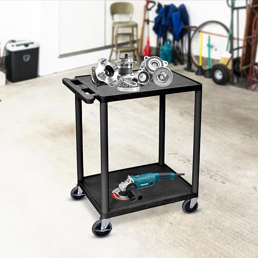 Luxor 2 Shelf Plastic Utility Cart with Flat Shelves – 300lb Weight Capacity – Black4
