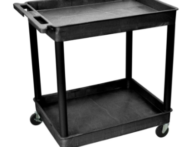 Luxor 2 Shelf Plastic Utility Cart with Spacious Tub Shelves 300lb Weight Capacity Black