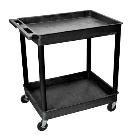 Luxor 2 Shelf Plastic Utility Cart with Spacious Tub Shelves 300lb Weight Capacity Black