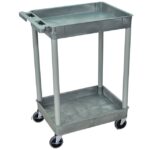 Luxor 2 Shelf Plastic Utility Cart with Spacious Tub Shelves 300lb Weight Capacity Grey (chariot utilitaire en plastique à 2 étagères avec étagères spacieuses)