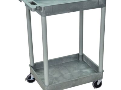 Luxor 2 Shelf Plastic Utility Cart with Spacious Tub Shelves 300lb Weight Capacity Grey