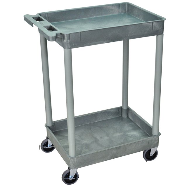 Luxor 2 Shelf Plastic Utility Cart with Spacious Tub Shelves 300lb Weight Capacity Grey