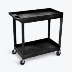 Luxor 2 Shelf Plastic Utility Cart with Spacious Tub Shelves 400lb Weight Capacity Black