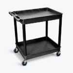 Luxor 2 Shelf Plastic Utility Cart with Spacious Tub Shelves 400lb Weight Capacity Black 32 x 24