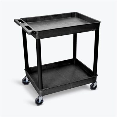 Luxor 2 Shelf Plastic Utility Cart with Spacious Tub Shelves 400lb Weight Capacity Black 32 x 24
