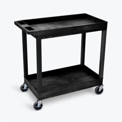 Luxor 2 Shelf Plastic Utility Cart with Spacious Tub Shelves 400lb Weight Capacity Black