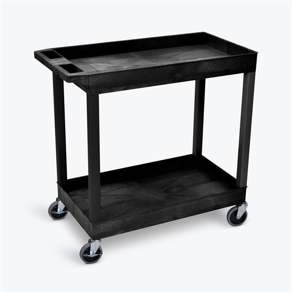 Luxor 2 Shelf Plastic Utility Cart with Spacious Tub Shelves 400lb Weight Capacity Black (chariot utilitaire en plastique à 2 étagères avec étagères spacieuses)