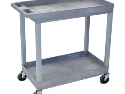 Luxor 2 Shelf Plastic Utility Cart with Spacious Tub Shelves 400lb Weight Capacity Grey