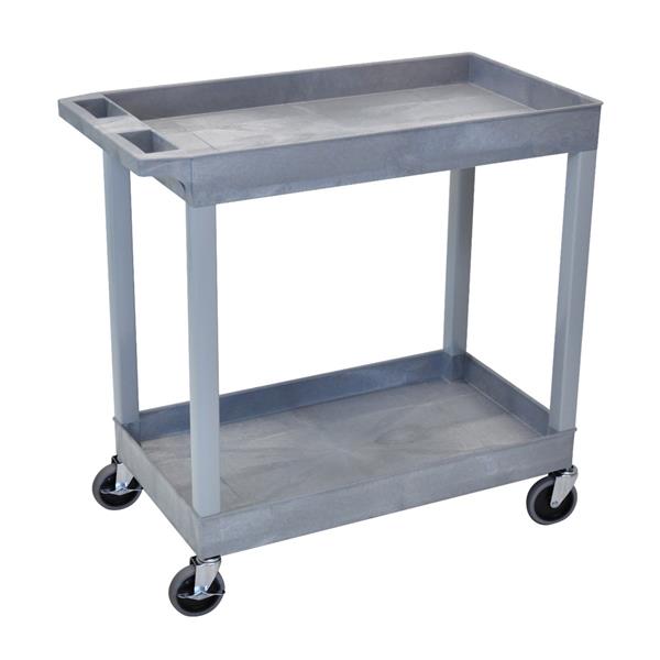 Luxor 2 Shelf Plastic Utility Cart with Spacious Tub Shelves 400lb Weight Capacity Grey (chariot utilitaire en plastique à 2 étagères avec étagères spacieuses)