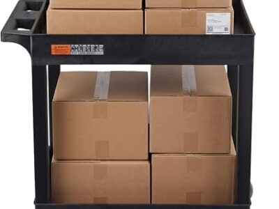 Luxor 2 Shelf Plastic Utility Cart with Spacious Tub Shelves – 300lb Weight Capacity – Black1