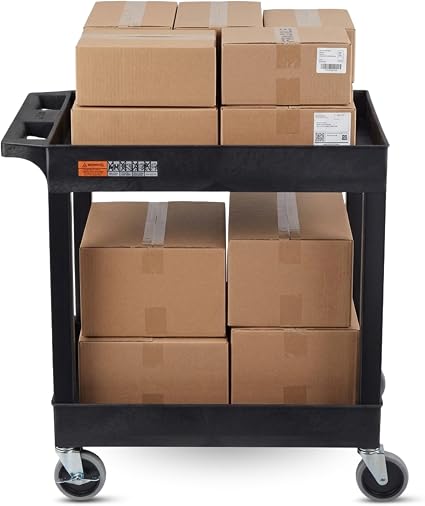 Luxor 2 Shelf Plastic Utility Cart with Spacious Tub Shelves – 300lb Weight Capacity – Black1