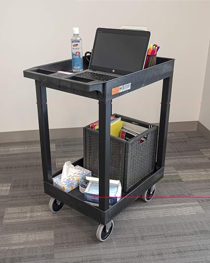 Luxor 2 Shelf Plastic Utility Cart with Spacious Tub Shelves – 300lb Weight Capacity – Black2
