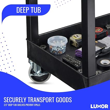 Luxor 2 Shelf Plastic Utility Cart with Spacious Tub Shelves – 300lb Weight Capacity – Black5