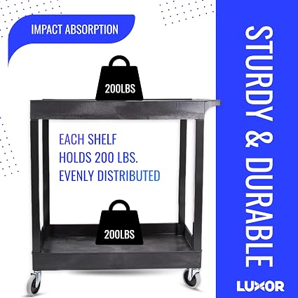 Luxor 2 Shelf Plastic Utility Cart with Spacious Tub Shelves – 300lb Weight Capacity – Black6
